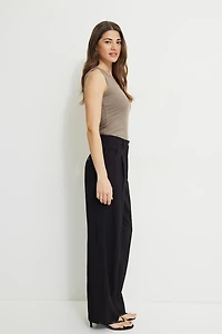 Pleated Straight Leg Twill Pants