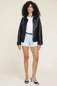 Oversized Faux Leather Aviator Jacket