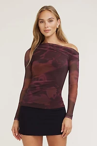 Cleo Printed Mesh Long Sleeve Top