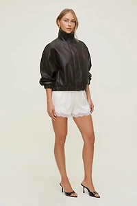 Oversized Faux Leather Bomber Jacket