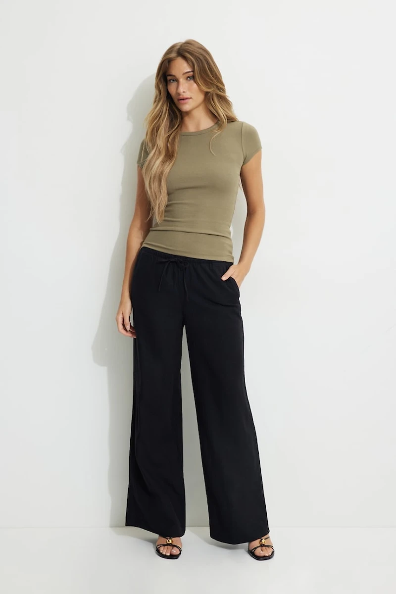 Olive Ribbed Crewneck T Shirt