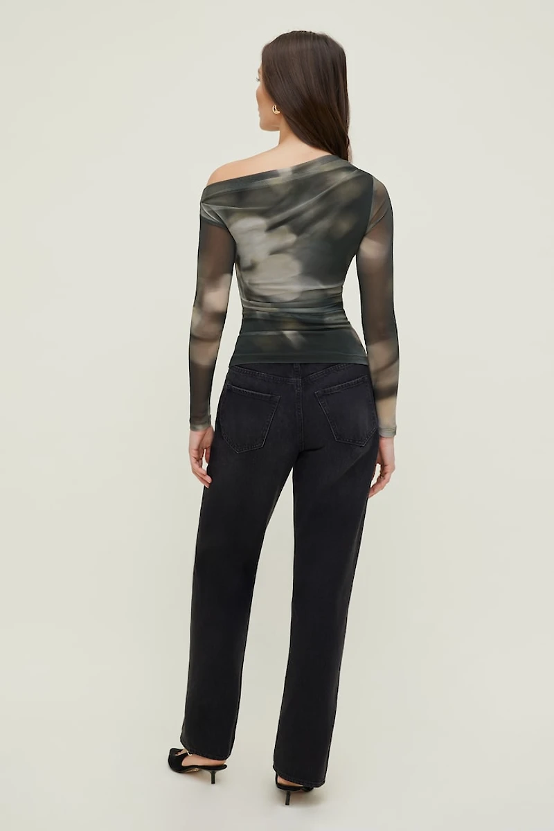 Cleo Printed Mesh Long Sleeve Top.