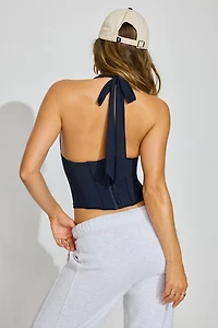 Plunge Halter Mesh Corset Top