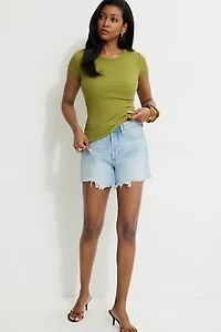 Olive Ribbed Crewneck T Shirt