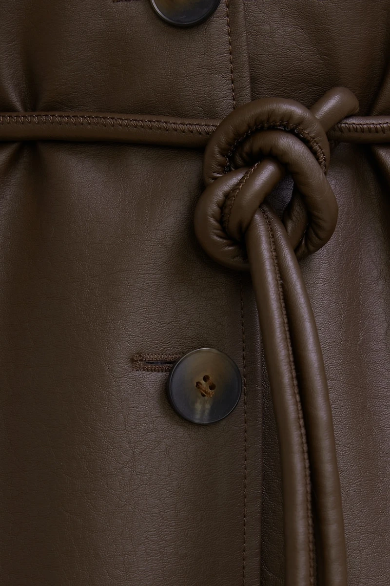 Faux Leather Mac Coat