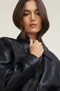 Oversized Faux Leather Aviator Jacket