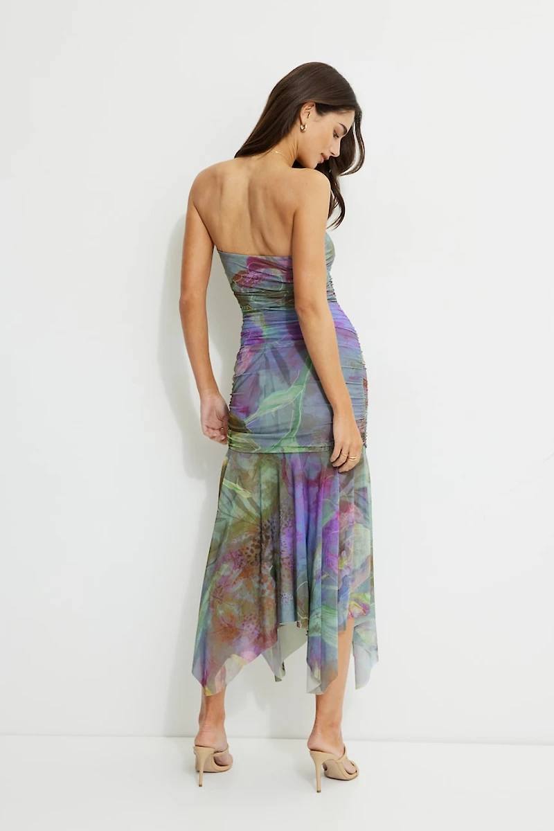 Robe tube maxi froncée en maille