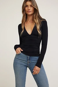 Sculpt Deep Plunge Long Sleeve Top