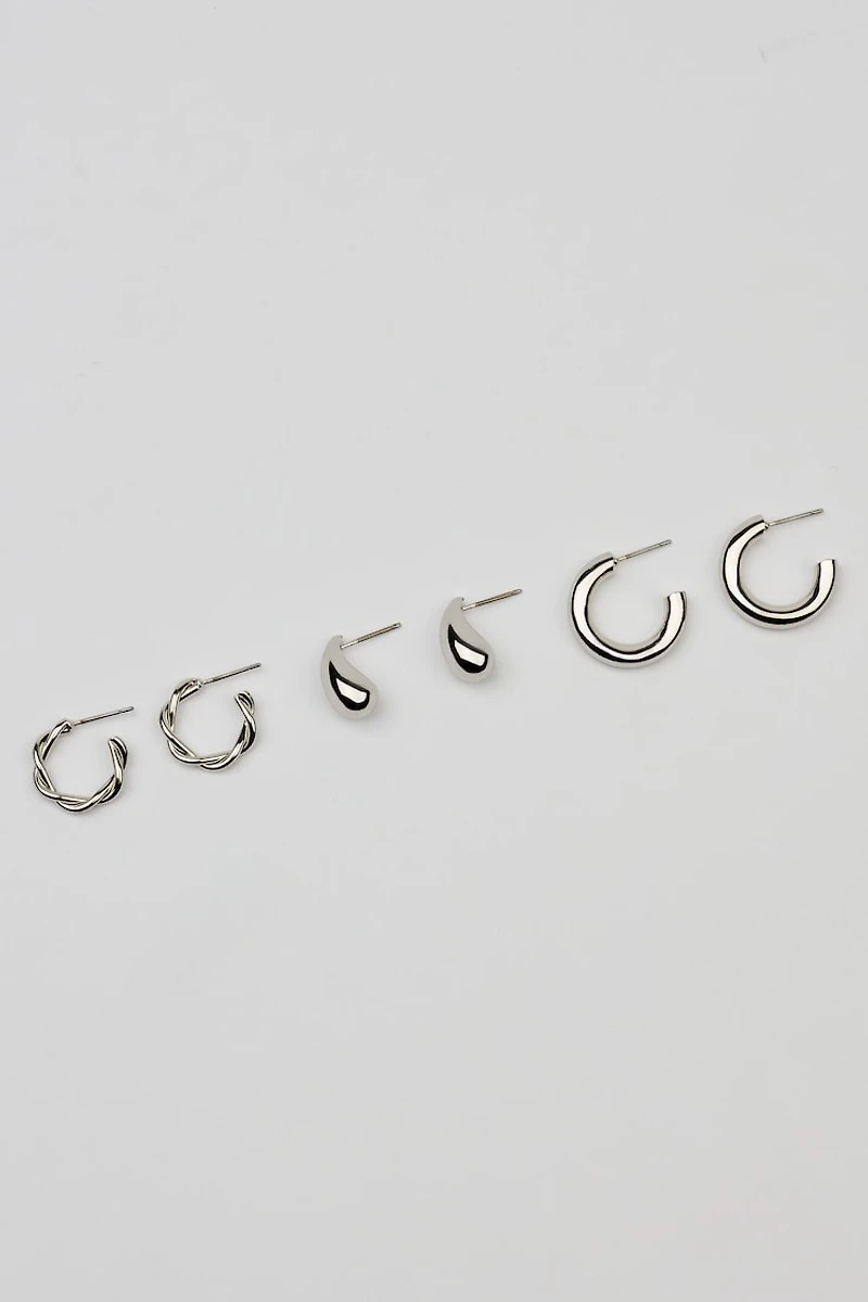 Ensemble de 3 paires d’anneaux et de boutons d’oreilles 