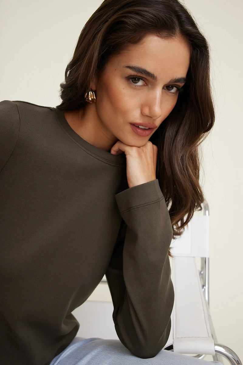 Boxy Cotton Long Sleeve T Shirt