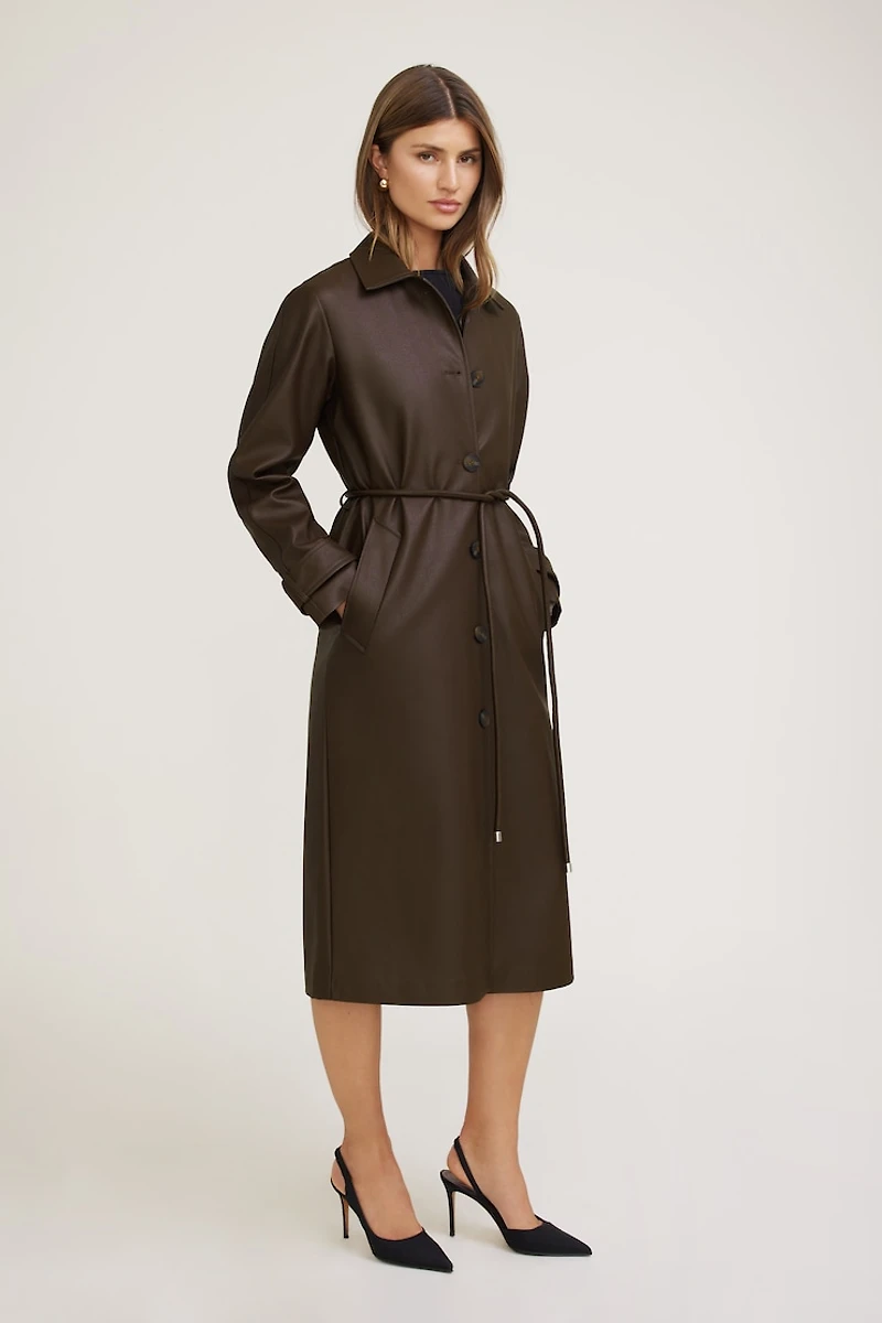 Faux Leather Mac Coat