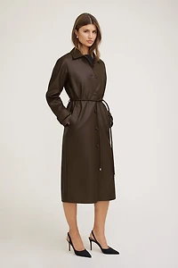 Faux Leather Mac Coat