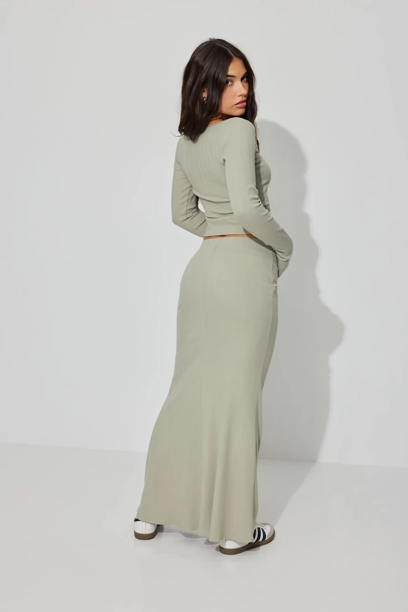 Jupe tulipe maxi en tricot côtelé