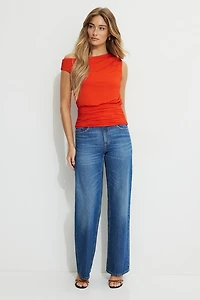 Draped Off Shoulder Jersey Top