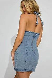 Robe en denim à col licou