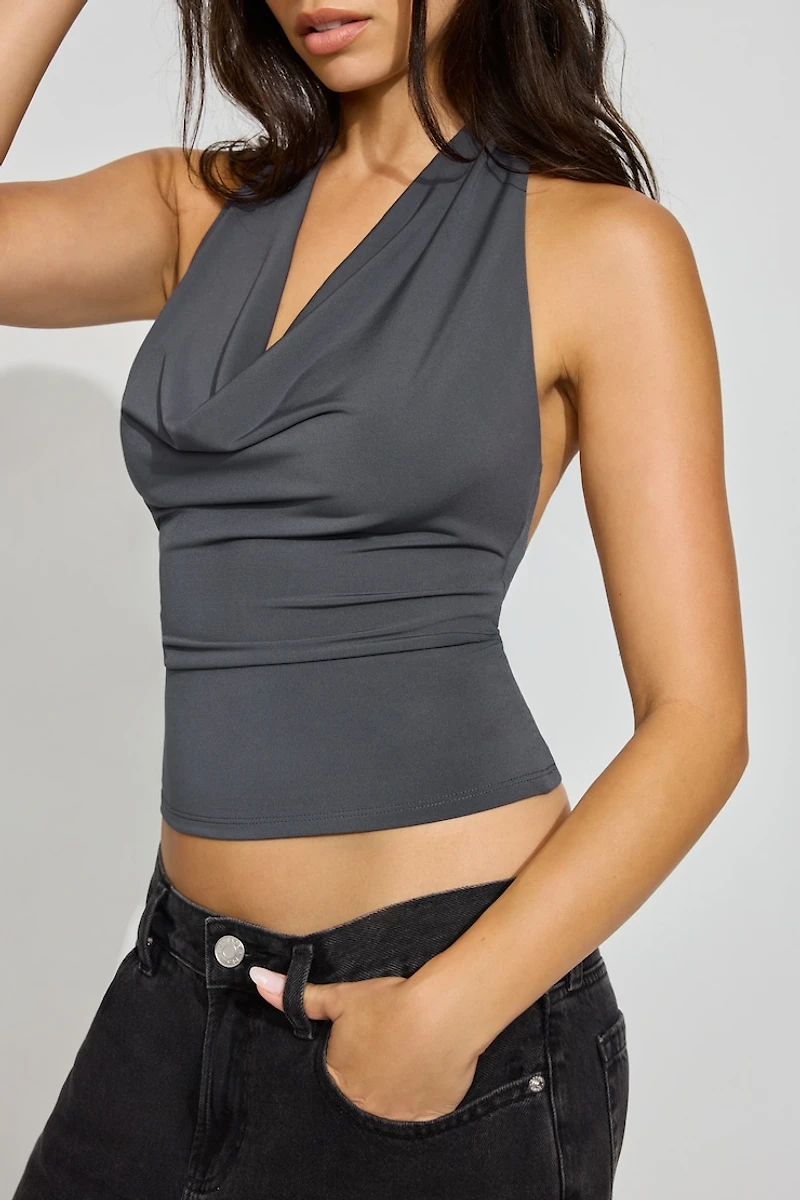 Deep Cowl Neck Halter Top