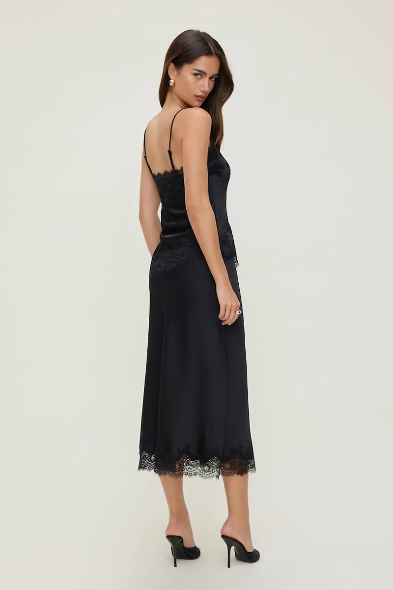 Lace Satin Midi Skirt