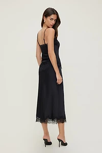 Lace Satin Midi Skirt