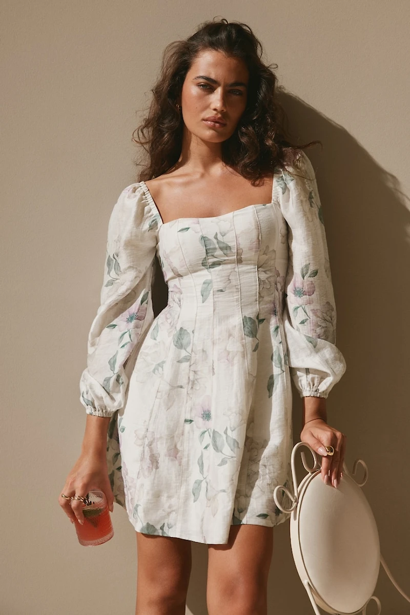 Amelie Balloon Sleeve Mini Dress