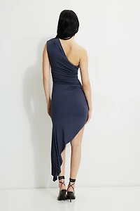 Asymmetric Jersey Midi Dress