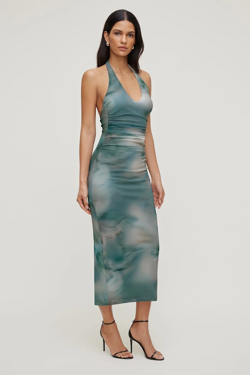 Reia Halter Mesh Maxi Dress