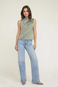 Mock Neck Satin Blouse