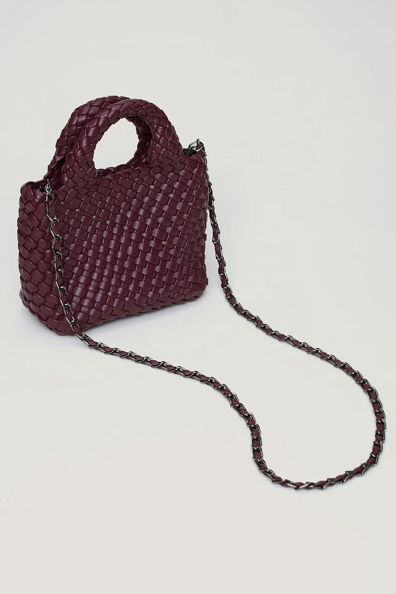 Mini Woven Faux Leather Tote