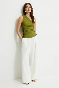 Beaded Drawstring Single Shoulder Jersey Top