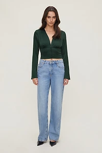 Draped V Neck Satin Blouse