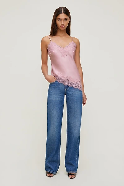 Cassie Asymmetric Lace Satin Cami