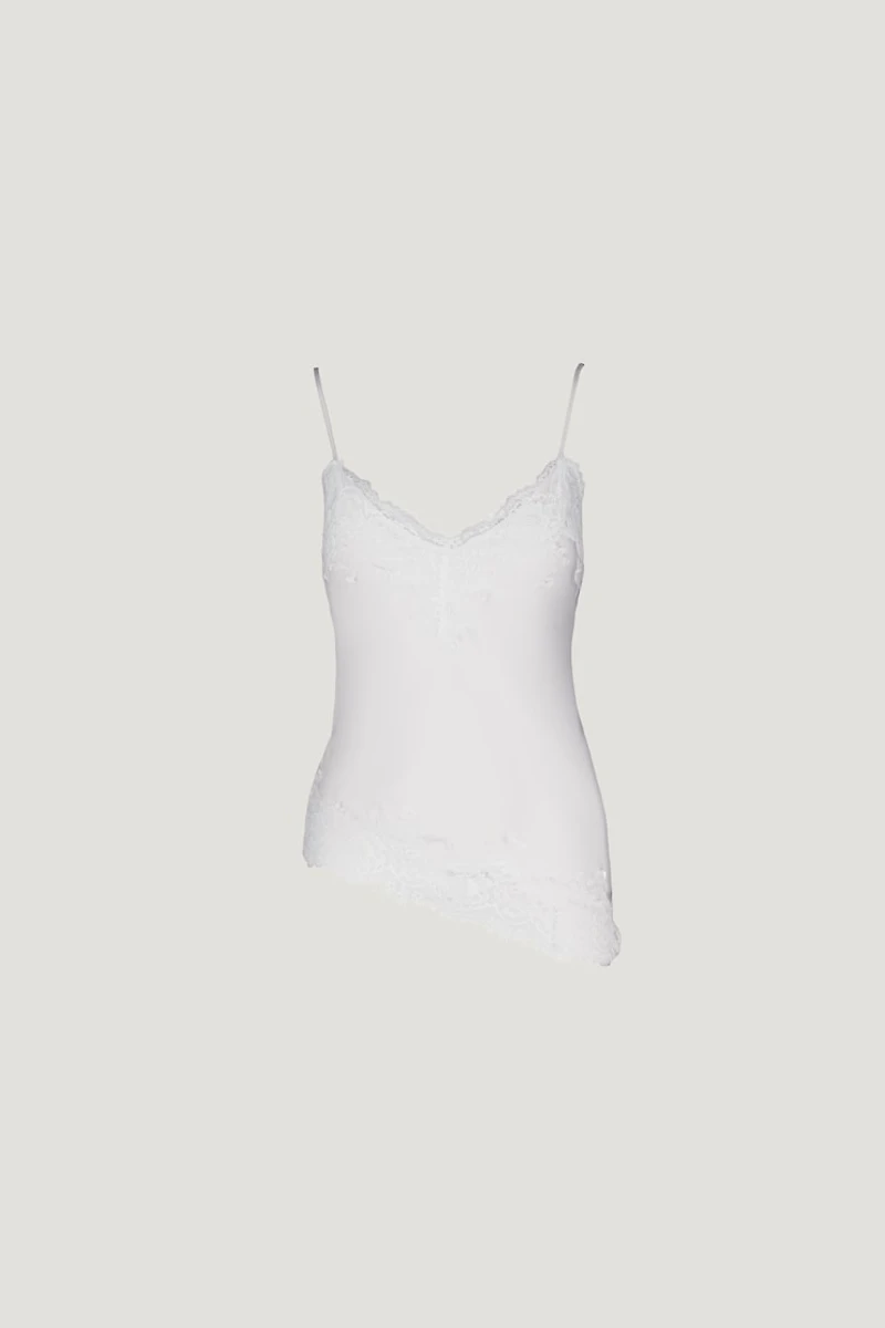 Camisole asymétrique en satin à bordure de dentelle Cassie