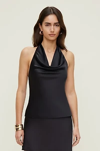Camila Halter Cowl Neck Satin Blouse