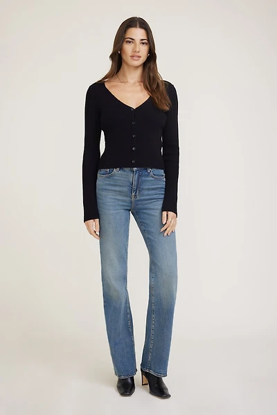 Mila Ribbed V Neck Cardigan