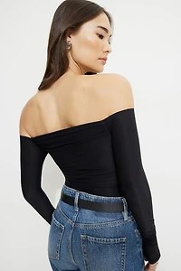 Ruched Off Shoulder Jersey Bodysuit