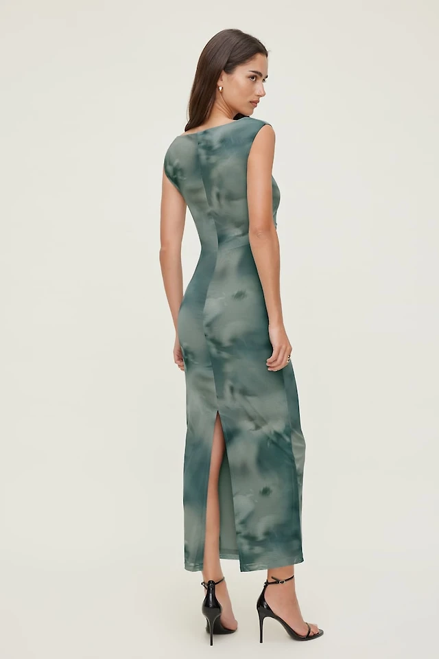 knee length dresses for ladies Women's Alondra Gored Boat Neck Mesh Maxi Dress  XXS/XS/S/M/L/XL/XXL/3XL/Customize Cream Brown MEAN BLVD main image 0