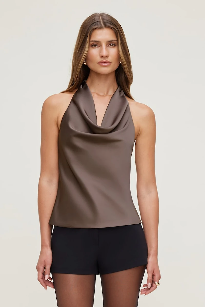 Camila Satin Cowl Halter Neck Blouse