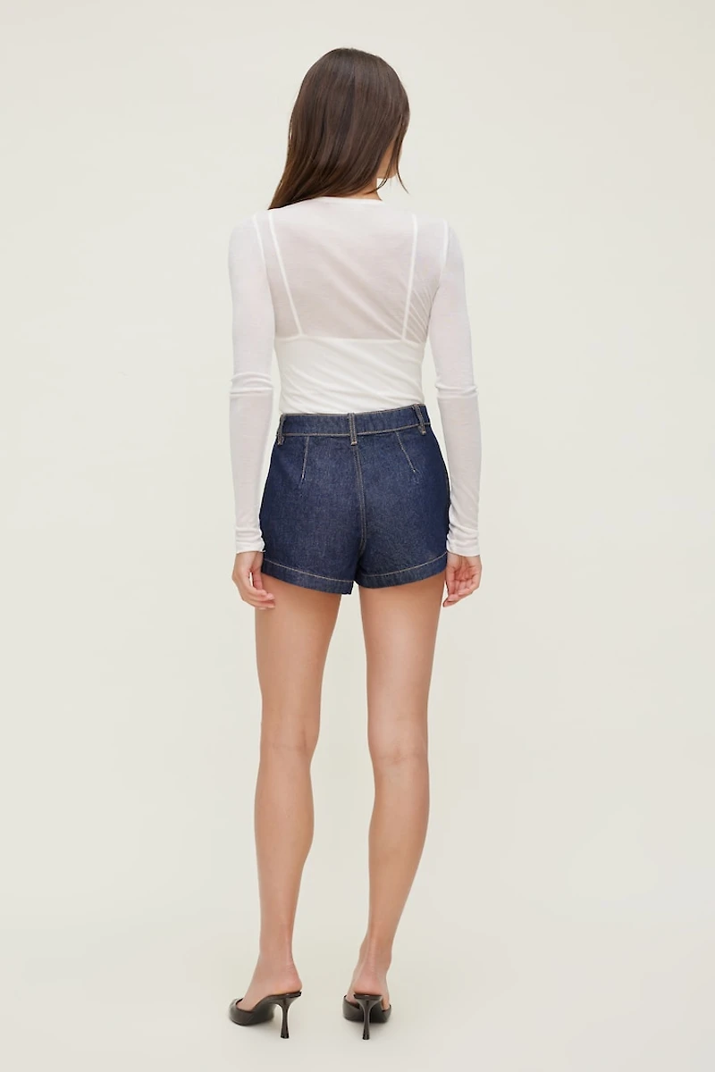 Eliana Pleated High Rise Denim Shorts