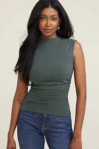 Shirred Mini Mock Cotton Spandex Top