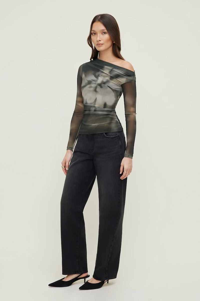 Cleo Printed Mesh Long Sleeve Top.