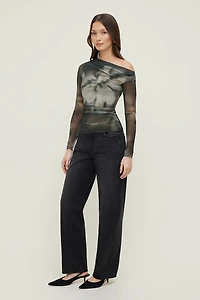 Cleo Printed Mesh Long Sleeve Top.