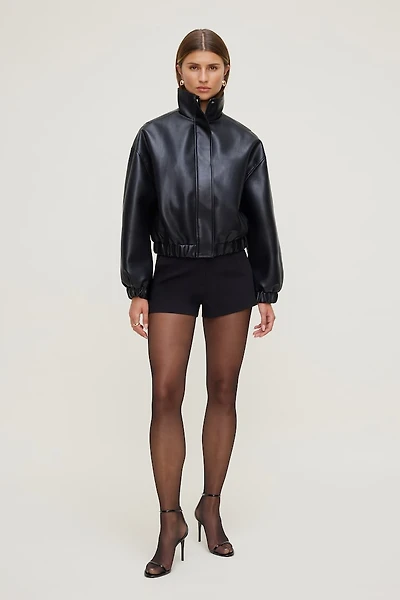 Oversized Faux Leather Bomber Jacket