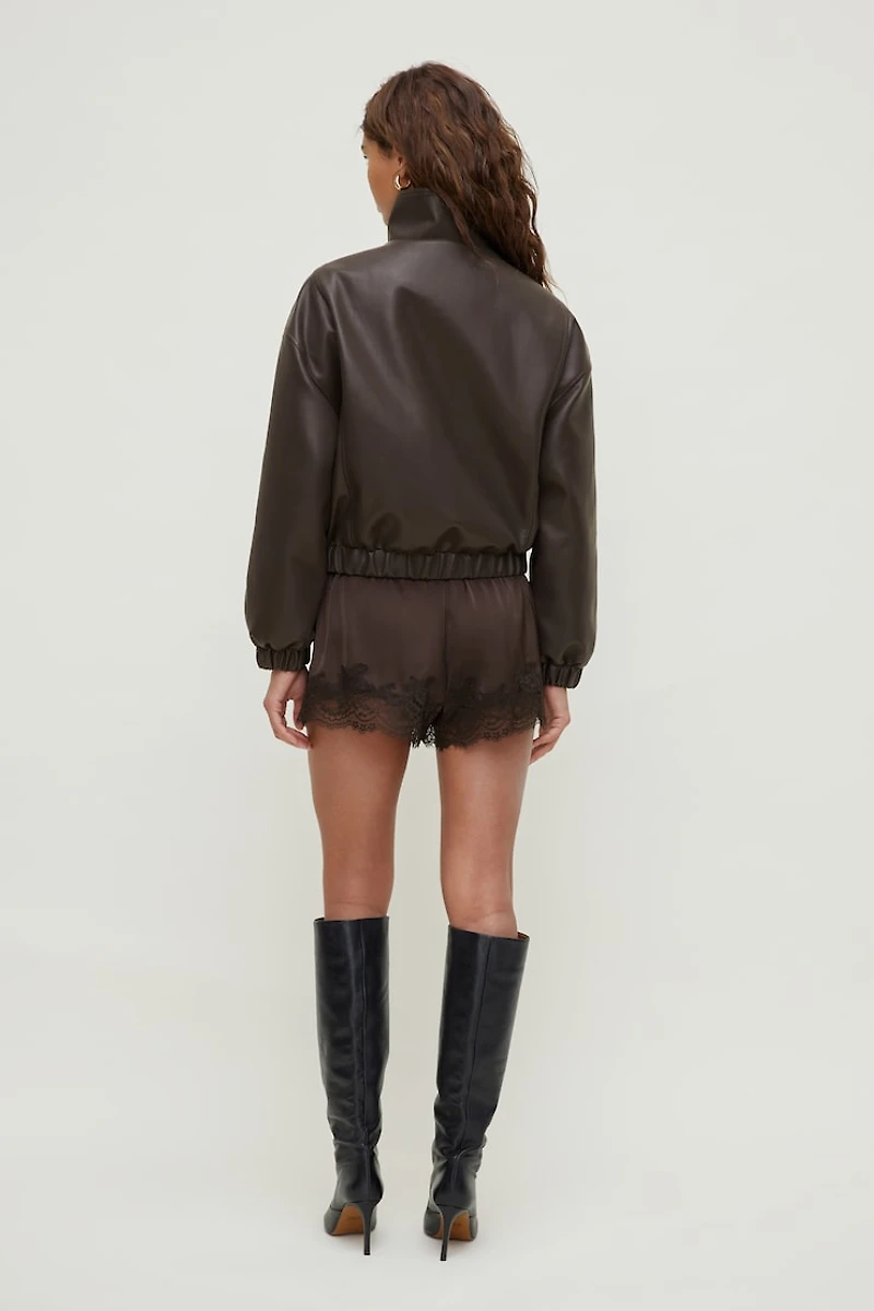 Oversized Faux Leather Bomber Jacket