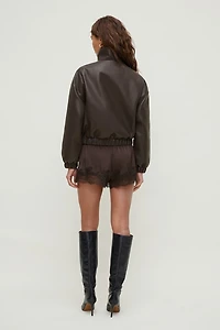 Oversized Faux Leather Bomber Jacket