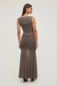 Ruched Boat Neck Mesh Tank Top