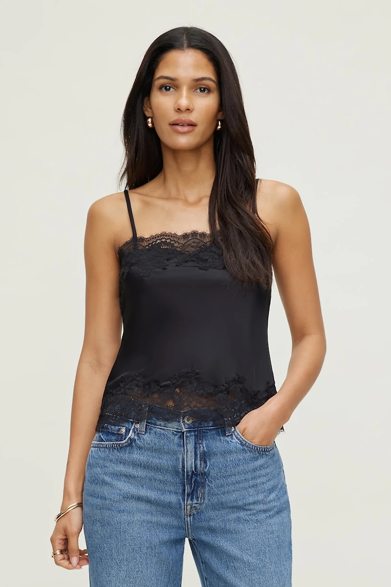 Camisole en satin avec bordure dentelle
