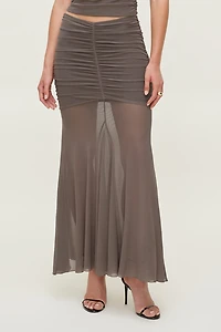 Ruched Mesh Maxi Skirt