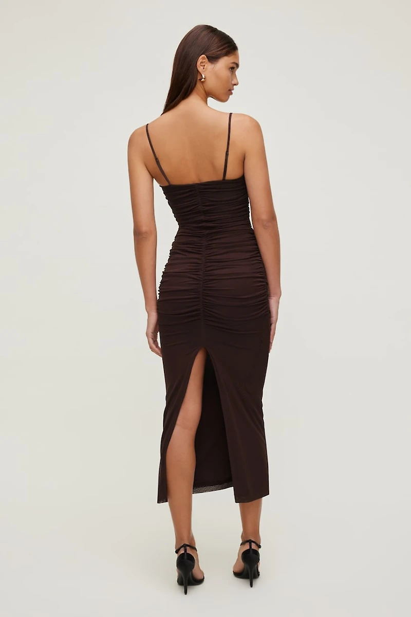 Mona Ruched Mesh Maxi Dress