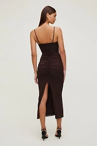 Mona Ruched Mesh Maxi Dress