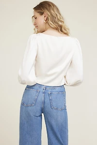 Faye Cropped Boat Neck Satin Blouse
