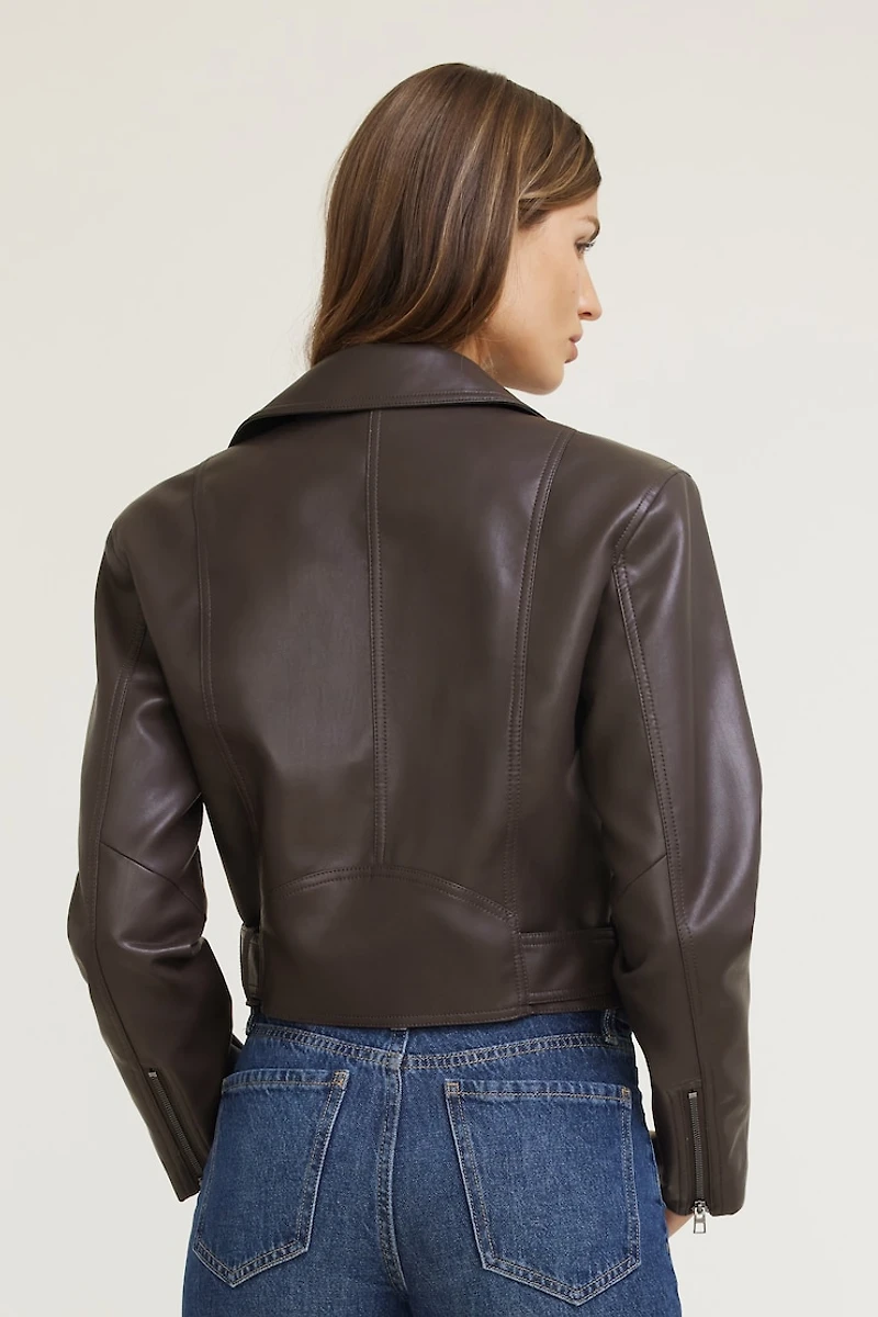 Belted Faux Leather Moto Jacket